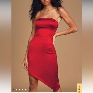 Lulus Red Satin Asymmetrical Dress NWT